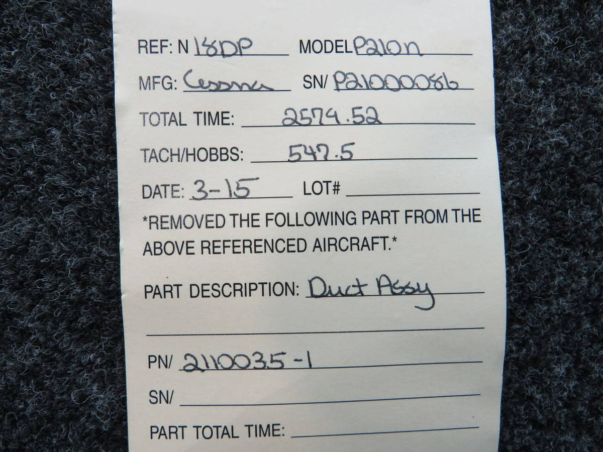 2110035-1 Cessna P210N Duct Assembly BAS Part Sales | Airplane Parts