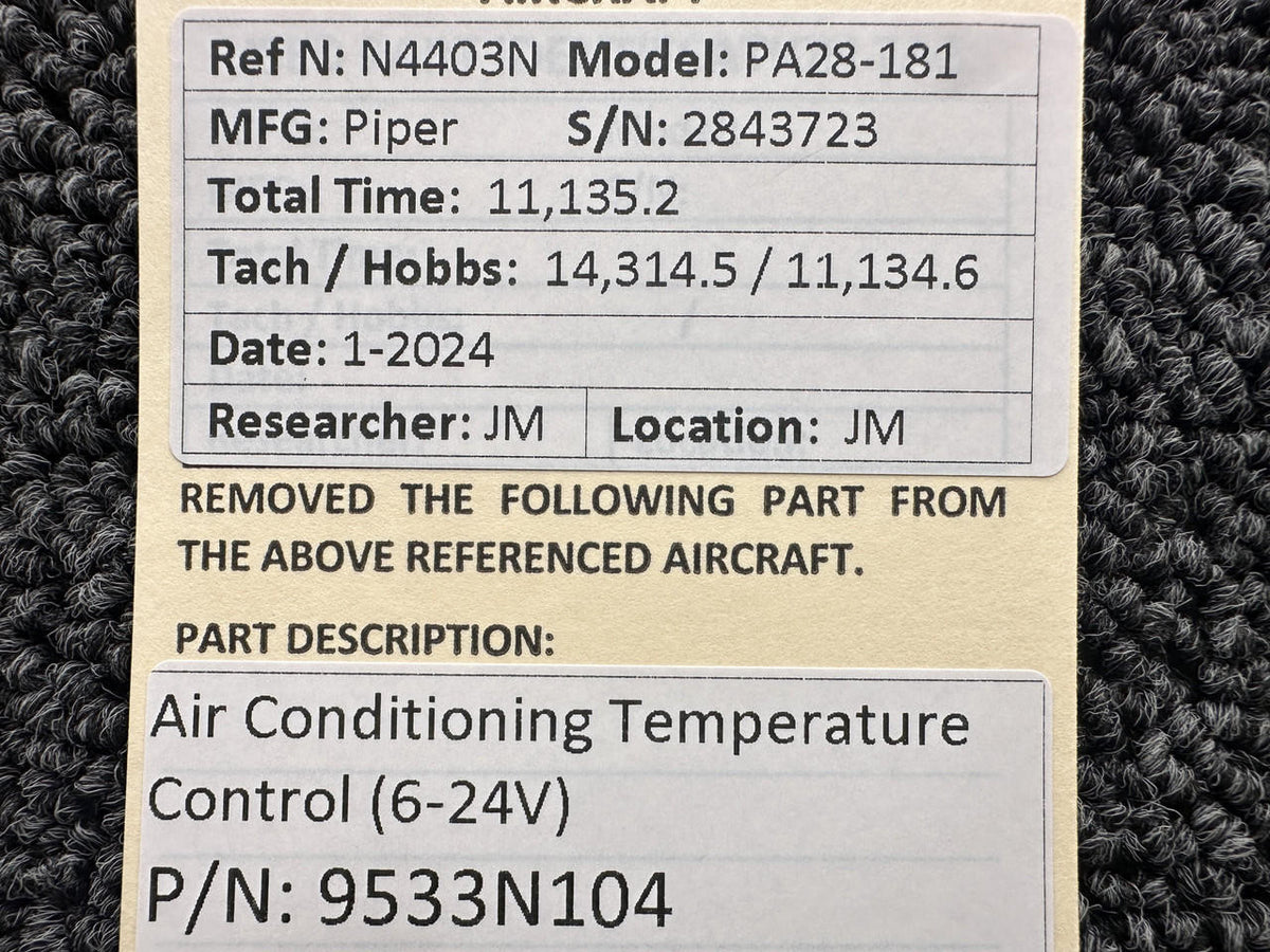 Piper Aircraft Parts 9533N104 Piper PA28-181 Air Conditioning Temperature Control (6-24V)
