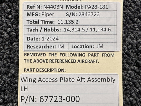 Piper Aircraft Parts 67723-000 Piper PA28-181 Wing Access Plate Aft Assembly LH