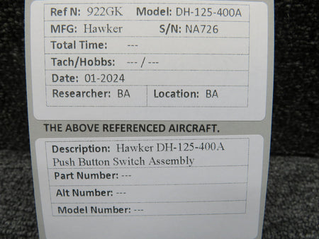 Hawker DH-125-400A Push Button Switch Assembly