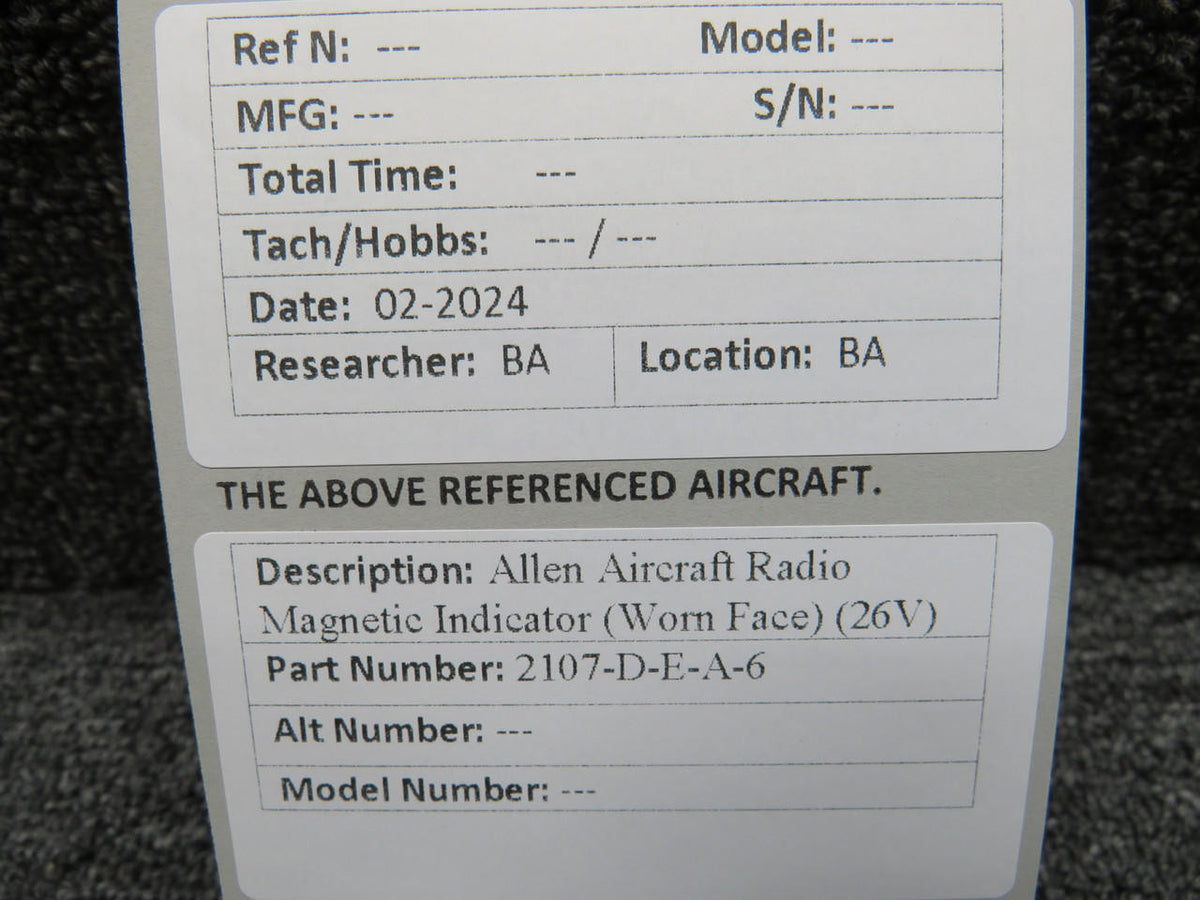Allen 2107-D-E-A-6 Allen Aircraft Radio Magnetic Indicator (Worn Face) (26V)