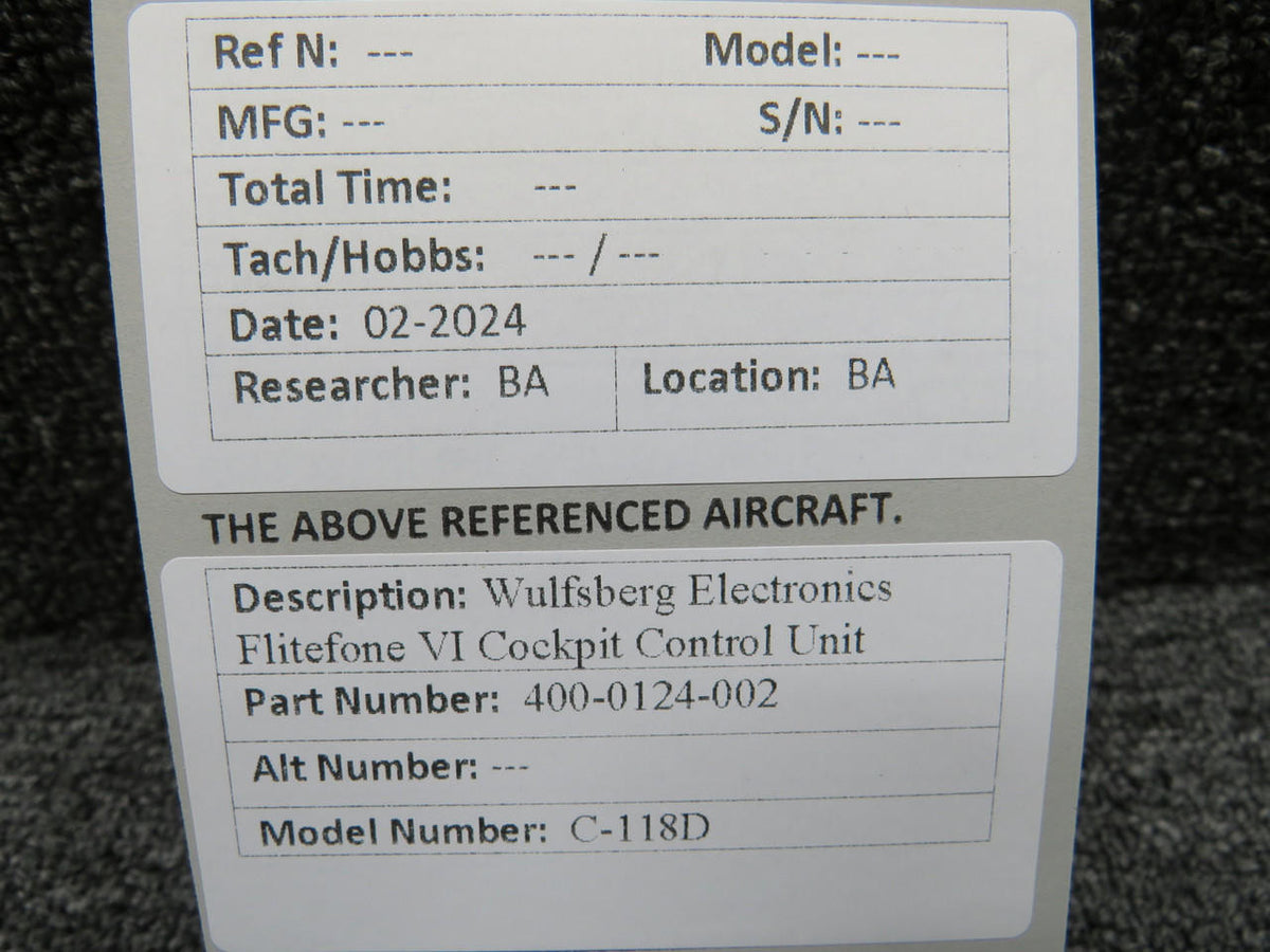 wulfsberg 400-0124-002 Wulfsberg Electronics C-118D Flitefone VI Cockpit Control Unit