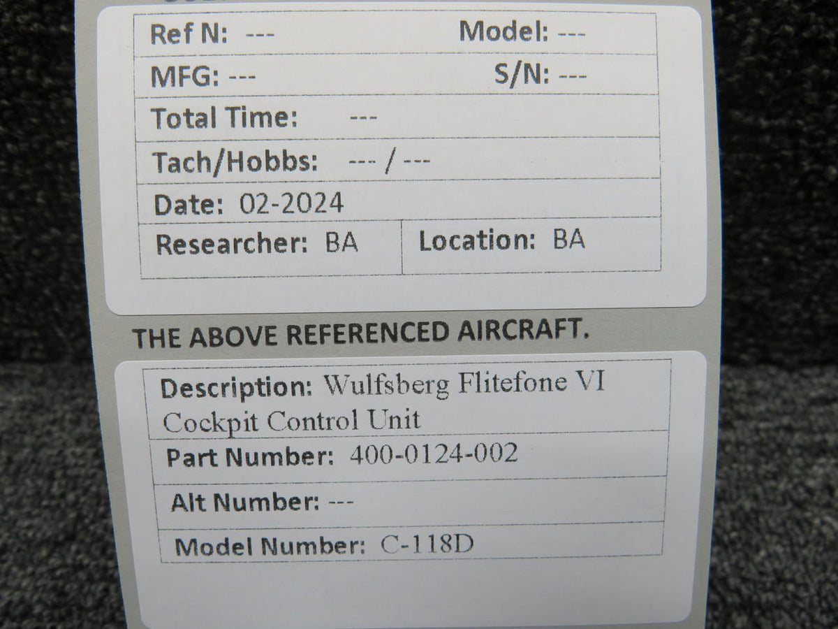 wulfsberg 400-0124-002 Wulfsberg C-118D Flitefone VI Cockpit Control Unit