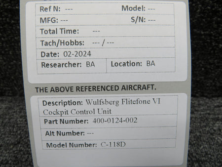 wulfsberg 400-0124-002 Wulfsberg C-118D Flitefone VI Cockpit Control Unit