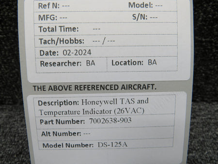 Honeywell 7002638-903 Honeywell DS-125A TAS and Temperature Indicator (26VAC)