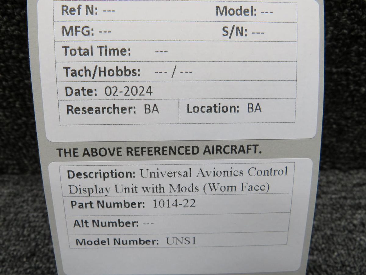 Universal Avionics Corp. 1014-22 Universal Avionics UNS1 Control Display Unit with Mods (Worn Face)