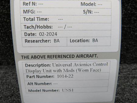 Universal Avionics Corp. 1014-22 Universal Avionics UNS1 Control Display Unit with Mods (Worn Face)