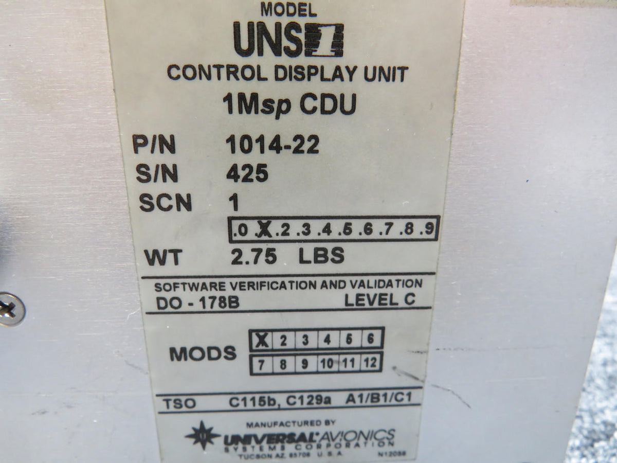 Universal Avionics Corp. 1014-22 Universal Avionics UNS1 Control Display Unit with Mods (Worn Face)