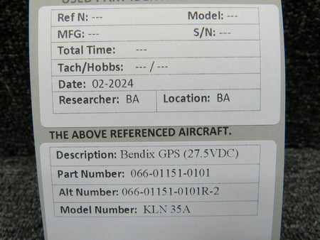 Bendix 066-01151-0101 (Alt: 066-01151-0101R-2) Bendix KLN-35A GPS (27.5V)