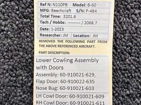 Beechcraft Parts 60-910021-629 Beechcraft B-60 Lower Cowling Assembly with Doors