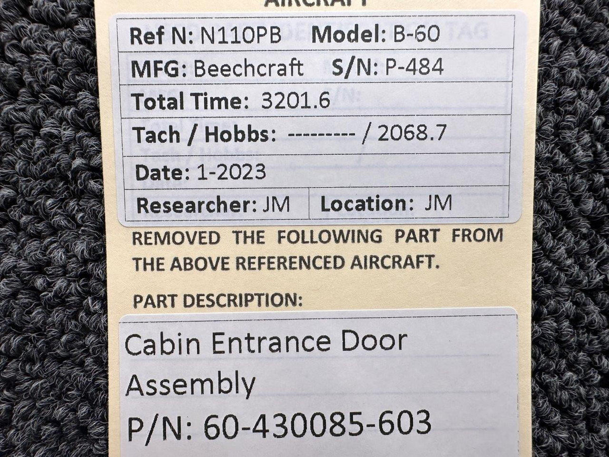 Beechcraft Parts 60-430085-603 Beechcraft B-60 Cabin Entrance Door Assembly
