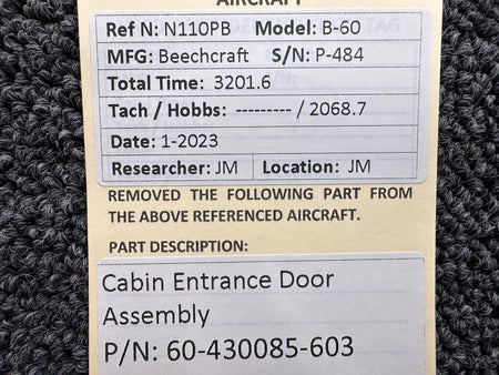 Beechcraft Parts 60-430085-603 Beechcraft B-60 Cabin Entrance Door Assembly