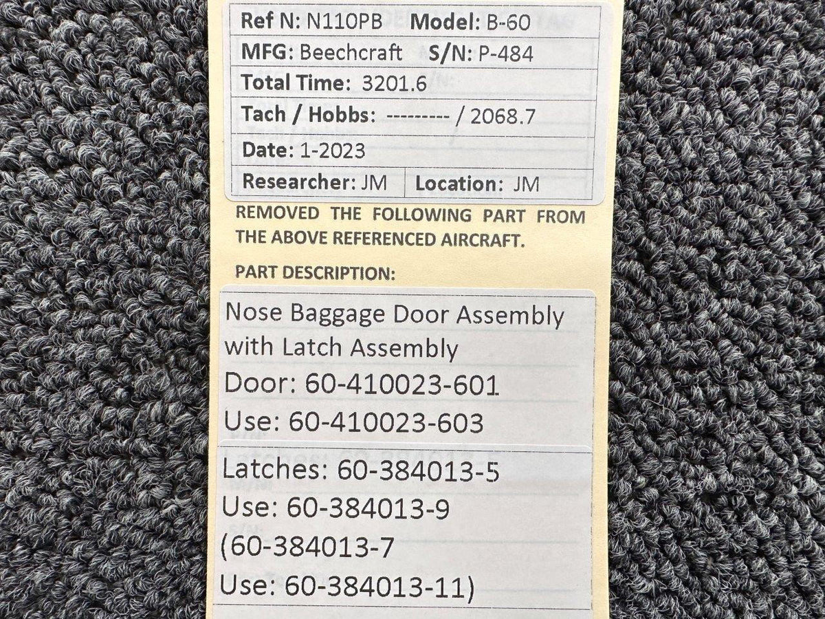 Beechcraft Parts 60-410023-601 Beechcraft B-60 Nose Baggage Door Assembly with Latch Assembly