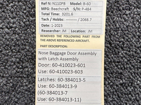Beechcraft Parts 60-410023-601 Beechcraft B-60 Nose Baggage Door Assembly with Latch Assembly