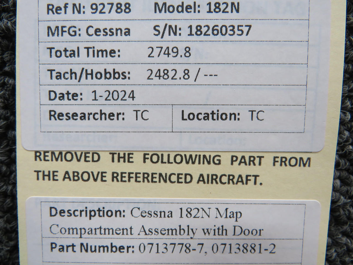 Cessna Aircraft Parts 0713778-7, 0713881-2 Cessna 182N Map Compartment Assembly with Door