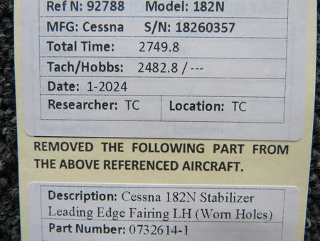 Cessna Aircraft Parts 0732614-1 Cessna 182N Stabilizer Leading Edge Fairing LH (Worn Holes)