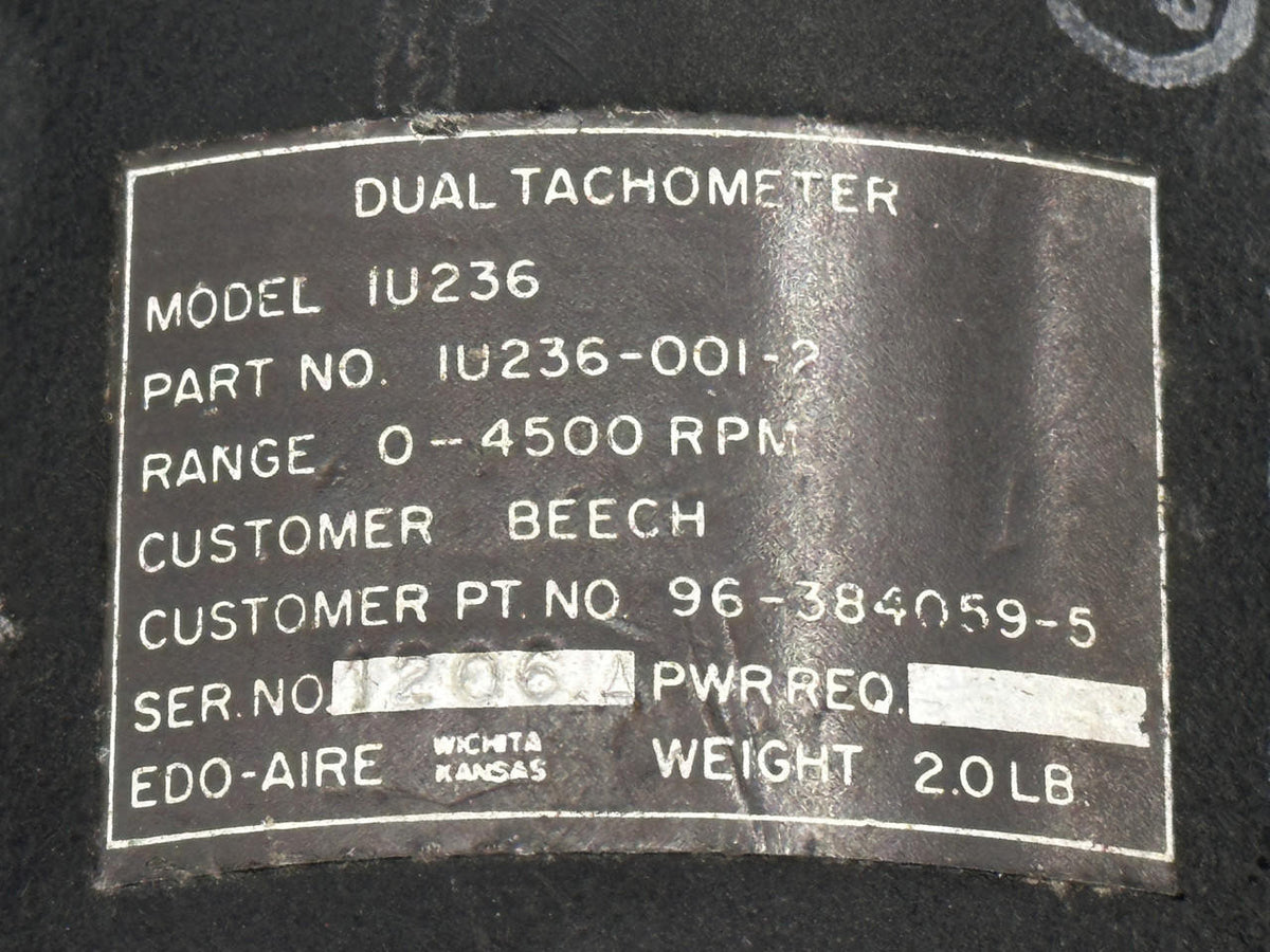 Edo-Aire IU236-001-2 (Alt: 96-384059-5) Edo-Aire Dual Tachometer Indicator (27V, Lighted)