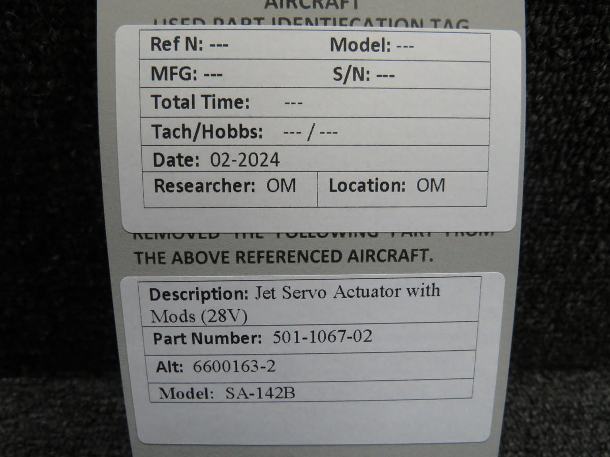J.E.T 501-1067-02 (Alternate: 6600163-2) J.E.T SA-142B Servo Actuator with Mods (28V)