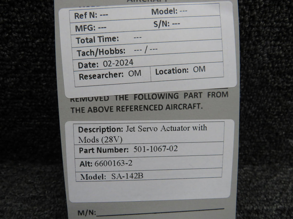 J.E.T 501-1067-02 (Alt: 6600163-2) J.E.T SA-142B Servo Actuator including Mods (28V)