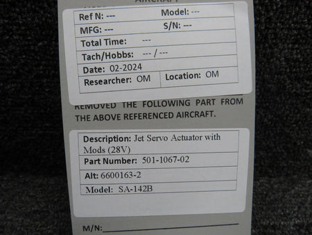 J.E.T 501-1067-02 (Alt: 6600163-2) J.E.T SA-142B Servo Actuator including Mods (28V)