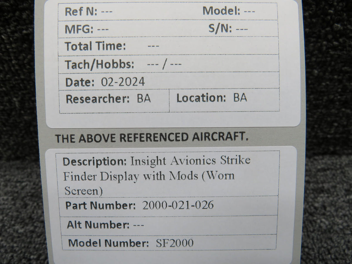Insight Avionics 2000-021-026 Insight Avionics Strike Finder Display with Mods (Worn Screen)