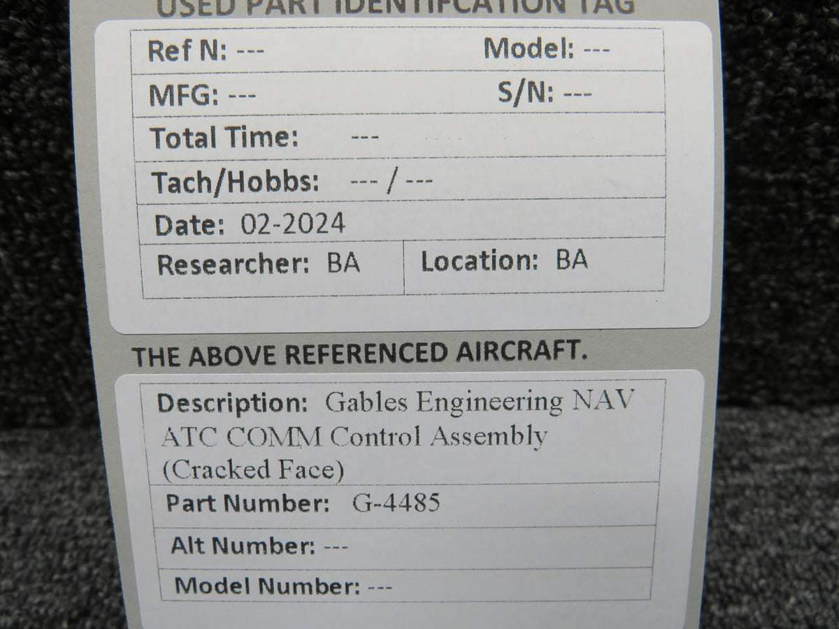 Gables G-4485 Gables Engineering Nav-ATC-Comm Control Assembly (Cracked Face)