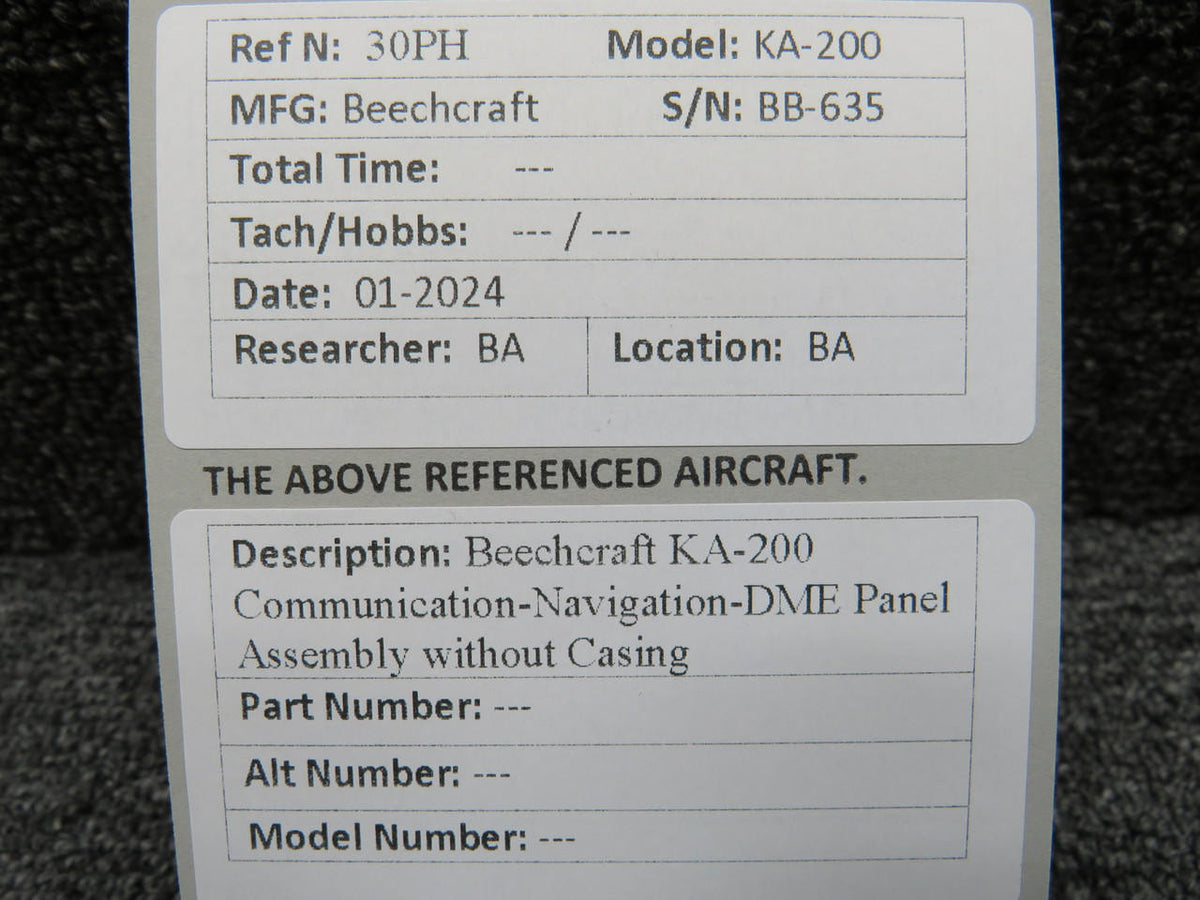 Beechcraft KA-200 Communication-Navigation-DME Panel Assembly without Casing