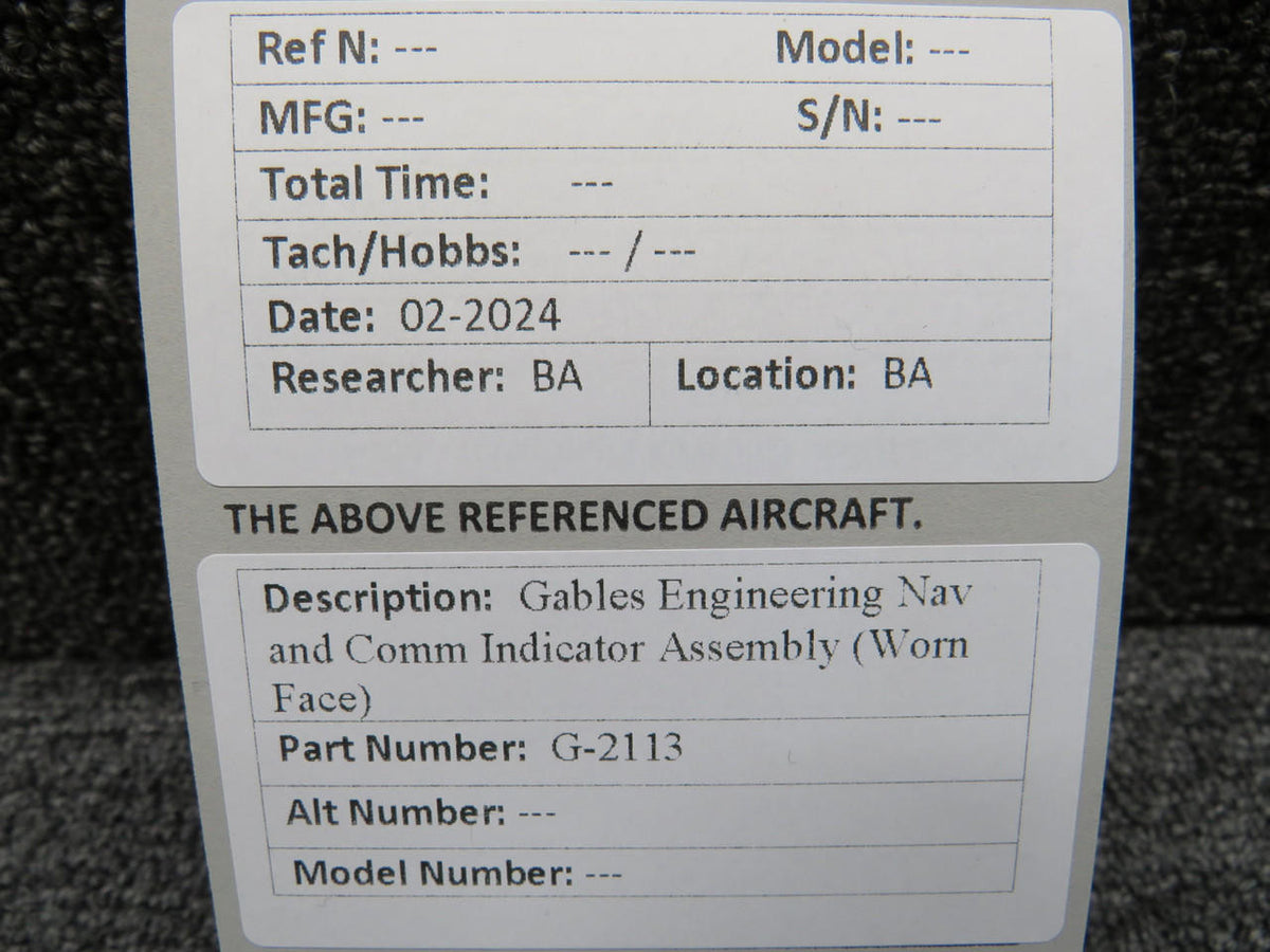 Gables G-2113 Gables Engineering Nav and Comm Indicator Assembly (Worn Face)