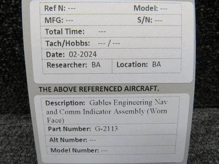 Gables G-2113 Gables Engineering Nav and Comm Indicator Assembly (Worn Face)
