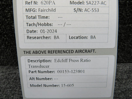 Edcliff 00153-123801 Edcliff 15-605 Press Ratio Transducer