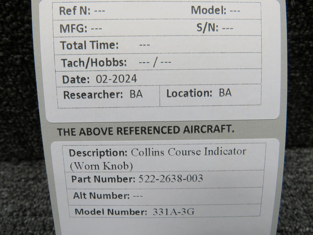 Collins 522-2638-003 Collins 331A-3G Course Indicator (Worn Knob)
