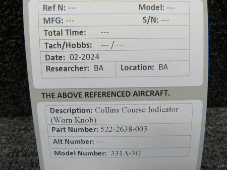 Collins 522-2638-003 Collins 331A-3G Course Indicator (Worn Knob)