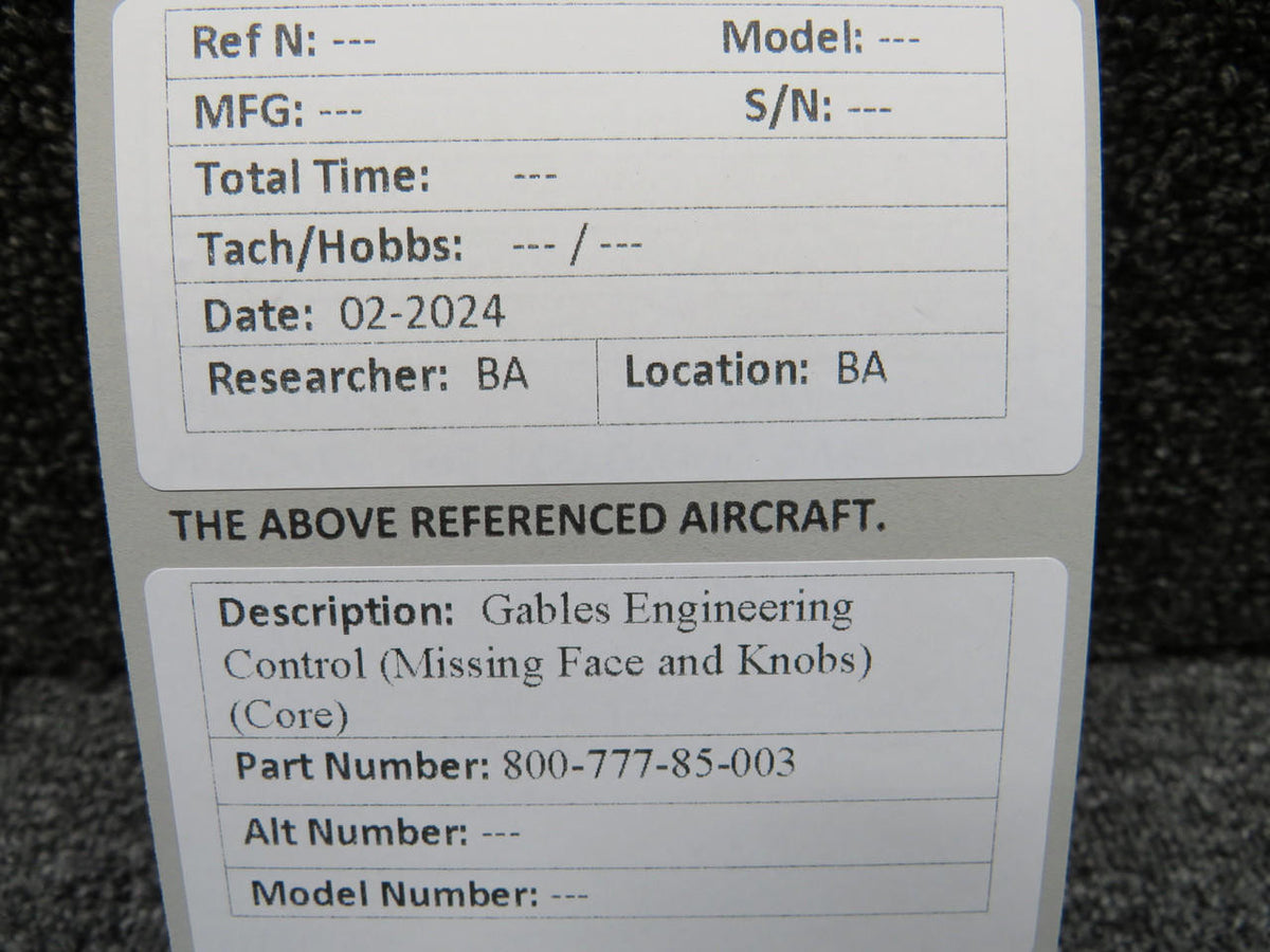 Gables 800-777-85-003 Gables Engineering Control (Missing Face and Knobs) (Core)