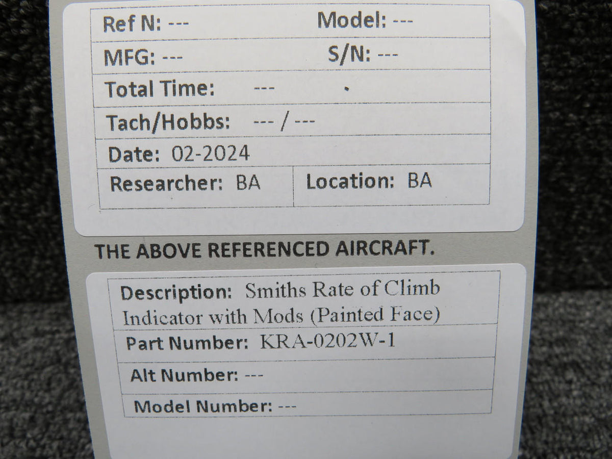 Smiths KRA-0202W-1 Smiths Rate of Climb Indicator with Mods (Painted Face)