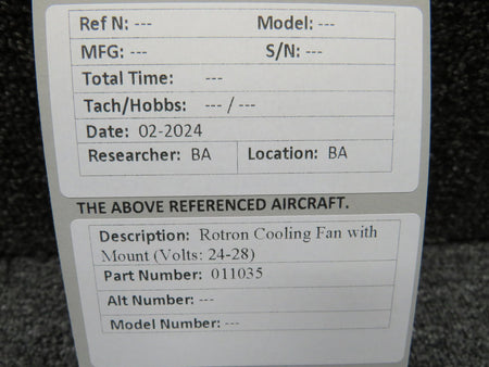 Rotron 011035 Rotron Cooling Fan with Mount (Volts: 24-28)
