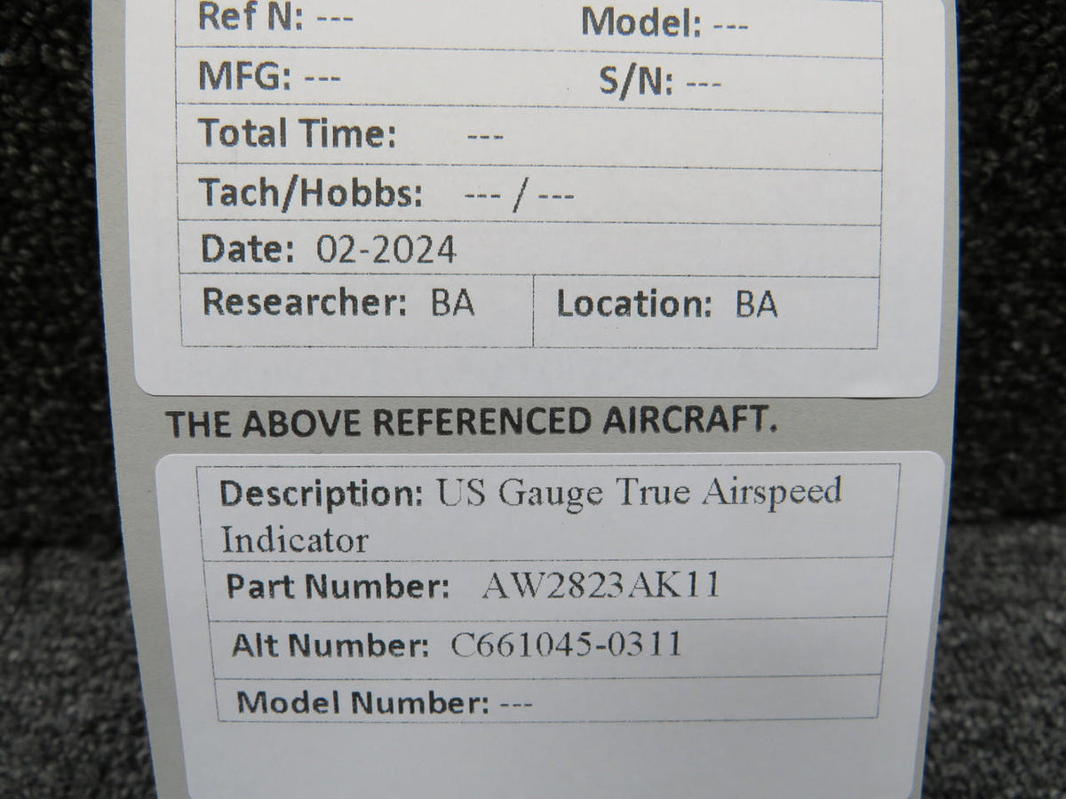 US Gauge AW2823AK11 (Alt: C661045-0311) US Gauge True Airspeed Indicator