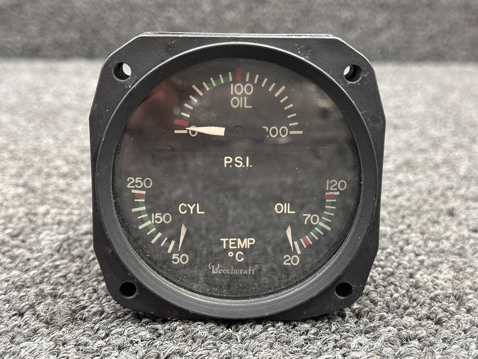 Aircraft Instruments 18B1000-3 (Alt: 60-384079-1) Aircraft Instrument Tri-Engine Indicator with Probe