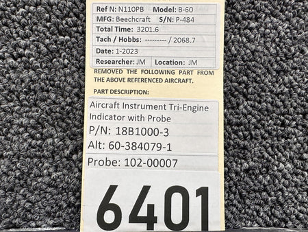Aircraft Instruments 18B1000-3 (Alt: 60-384079-1) Aircraft Instrument Tri-Engine Indicator with Probe