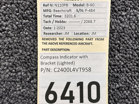 Beechcraft Parts C2400L4VT958 Beechcraft B60 Compass Indicator with Bracket (Lighted)