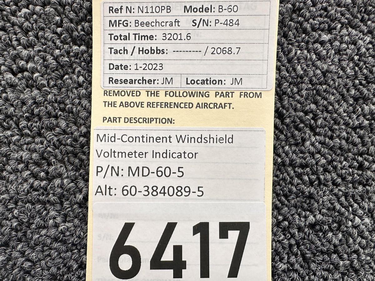 Mid-Continent MD-60-5 (Alt: 60-384089-5) Mid-Continent Windshield Voltmeter Indicator