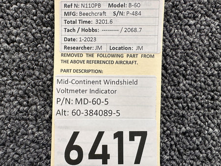 Mid-Continent MD-60-5 (Alt: 60-384089-5) Mid-Continent Windshield Voltmeter Indicator
