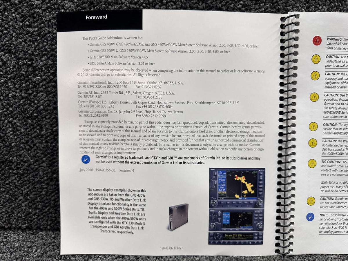 Garmin 190-00356-30 Rev H Garmin 400W, 500W Series Optional Displays Pilot’s Guide