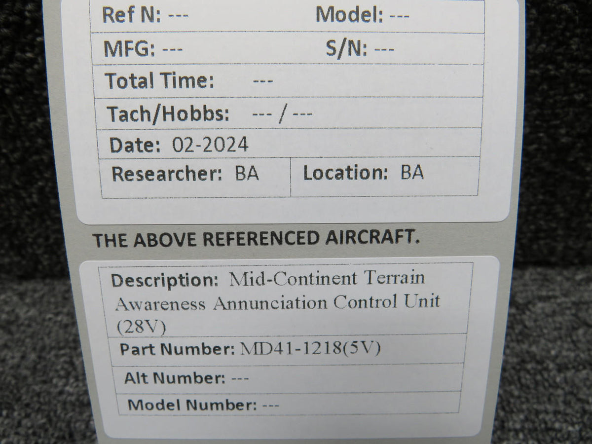Mid-Continent MD41-1218(5V) Mid-Continent Terrain Awareness Annunciation Control Unit (28V)