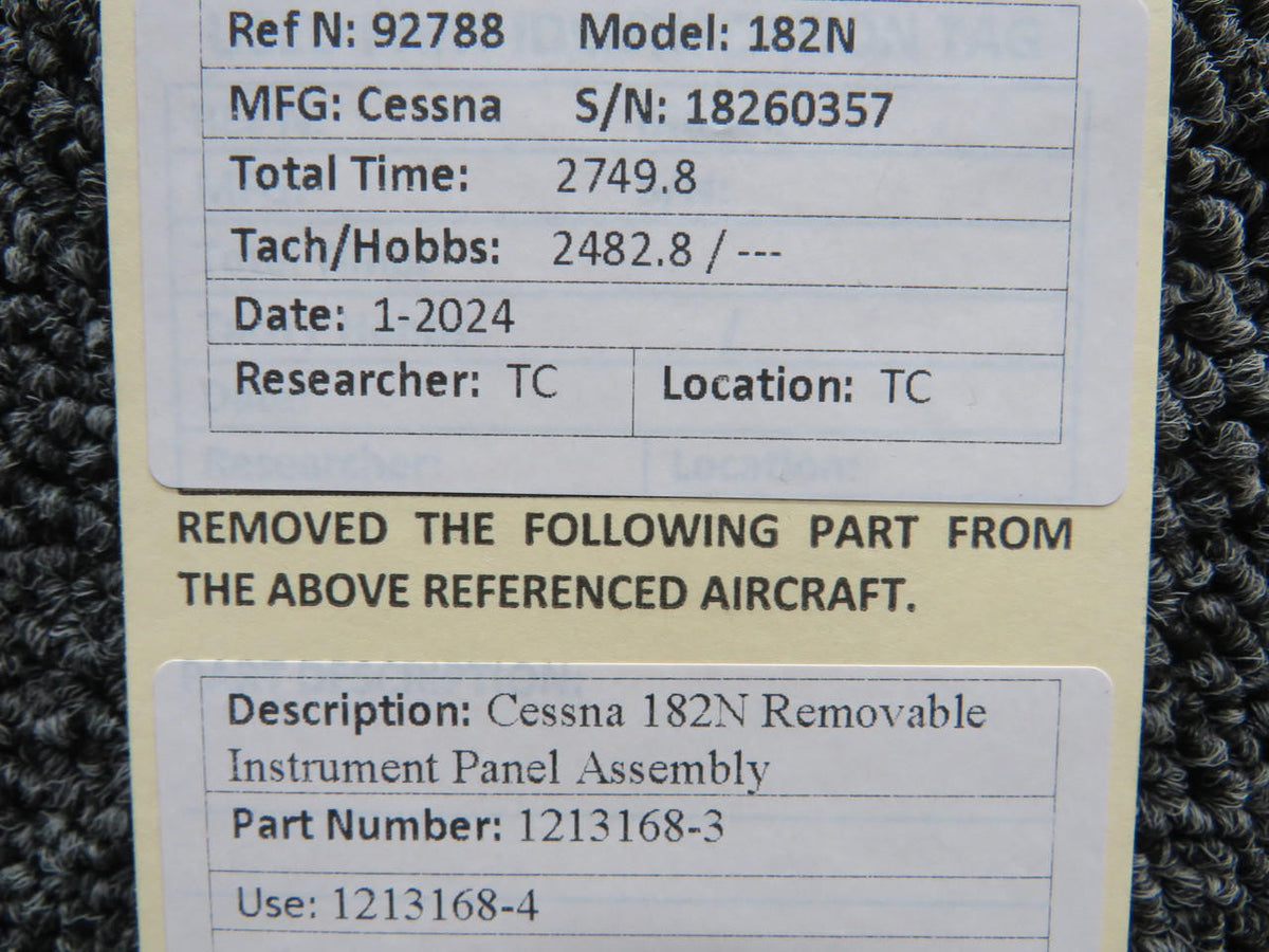 Cessna Aircraft Parts 1213168-3 (Use: 1213168-4) Cessna 182N Removable Instrument Panel Assembly