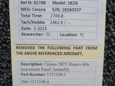 Cessna Aircraft Parts 1213168-3 (Use: 1213168-4) Cessna 182N Removable Instrument Panel Assembly