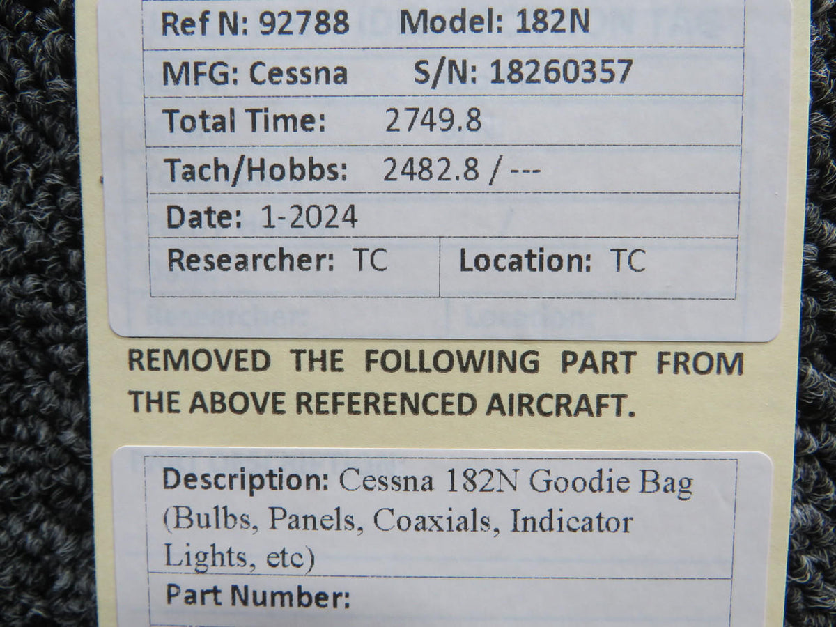 Cessna Aircraft Parts Cessna 182N Goodie Bag (Bulbs, Panels, Coaxials, Indicator Lights, etc)