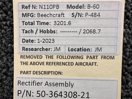 Beechcraft Parts 50-364308-21 Beechcraft B60 Rectifier Assembly