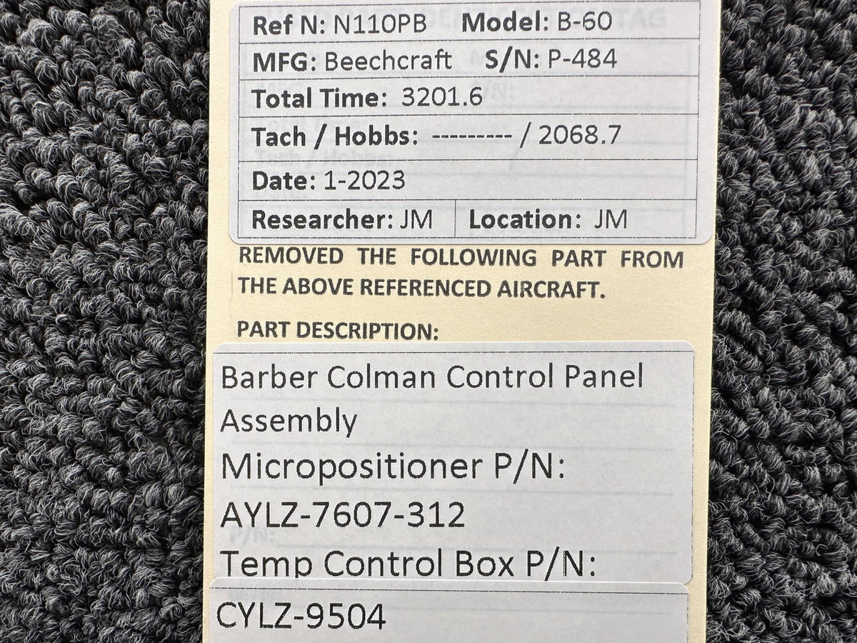 Barber-Colman AYLZ-7607-312, CYLZ-9504 Beechcraft B-60 Barber Colman Control Panel Assembly