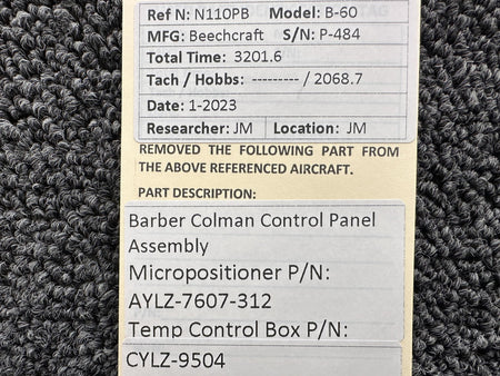 Barber-Colman AYLZ-7607-312, CYLZ-9504 Beechcraft B-60 Barber Colman Control Panel Assembly