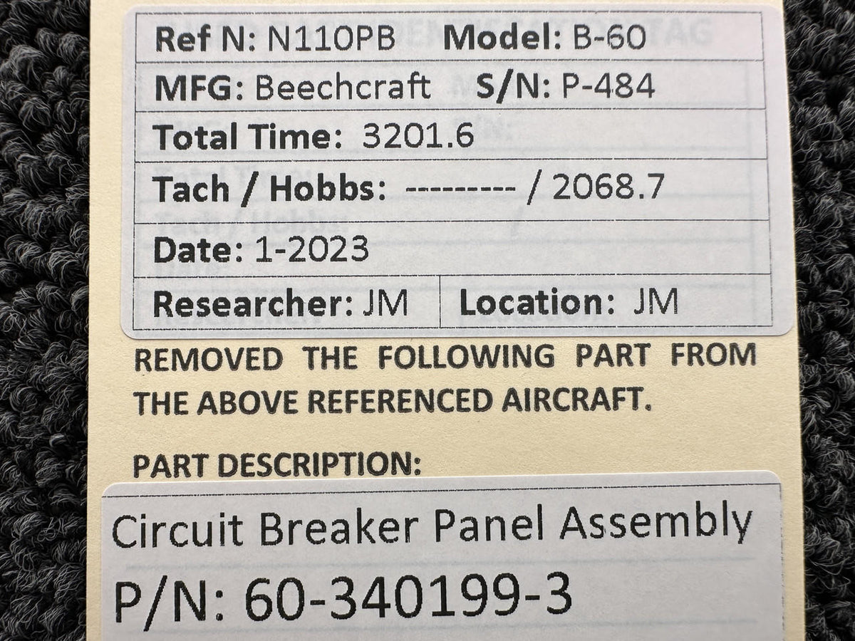 Beechcraft Parts 60-340199-3 Beechcraft B-60 Circuit Breaker Panel Assembly